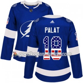 Tampa Bay Lightning Ondrej Palat 18 Adidas 2017-2018 Blauw USA Flag Fashion Authentic Shirt - Dames